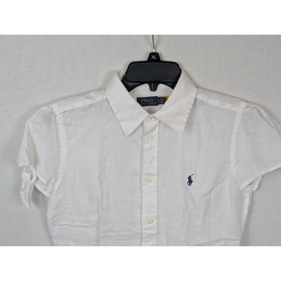 Polo Ralph Lauren Short Sleeve Collared Linen Shirt Girls Size SP - Picture 2 of 11